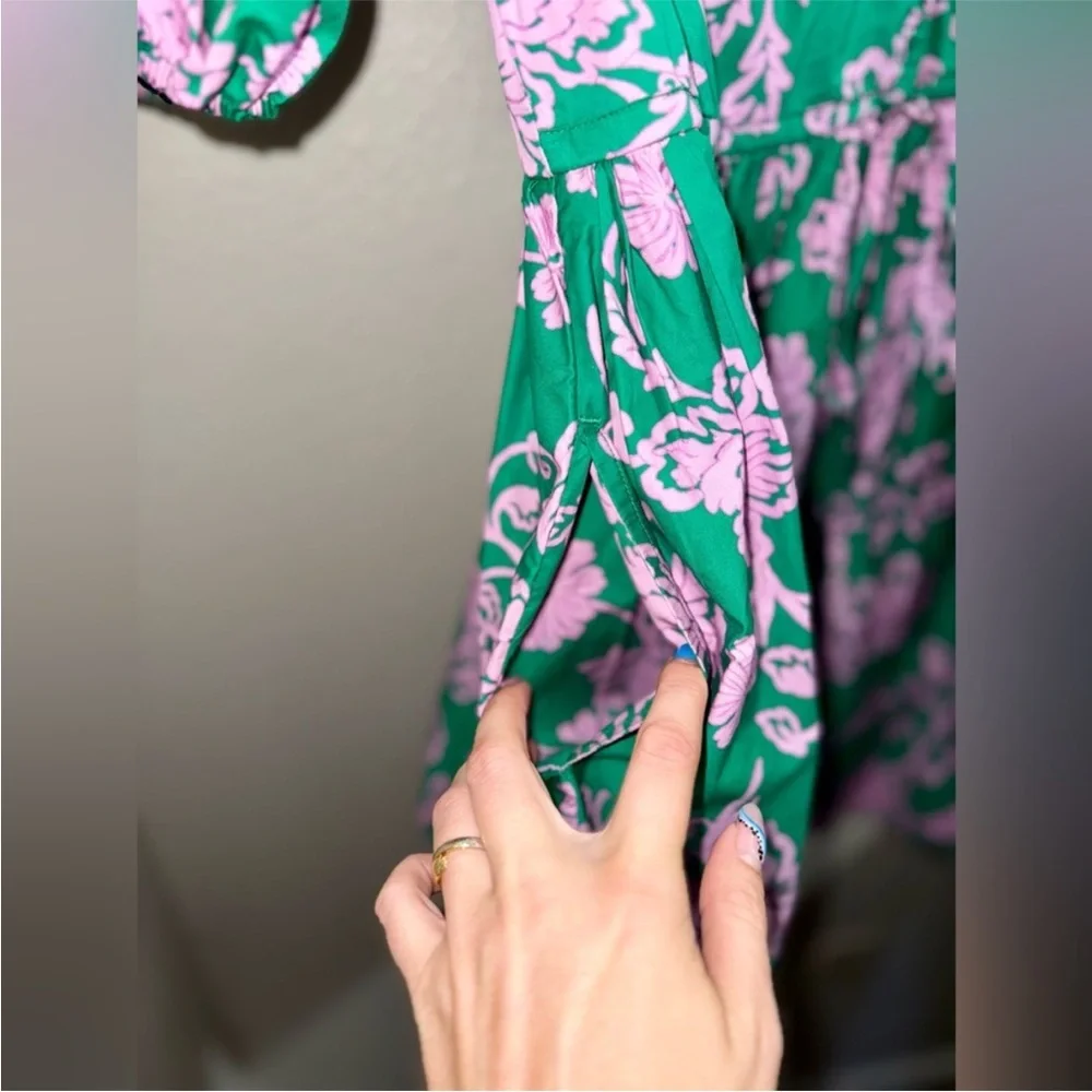 NEW XiRENA Audie Green Pink Floral Mini Dress Cottagecore Coquette Puff Sleeves